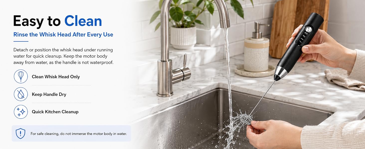 Milk Frother Rechargeable Handheld-Electric Whisk 3 Speed Adjustable