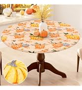 Smiry Pumpkin Round Picnic Tablecloth, Waterproof Elastic Fitted Table Covers for 36