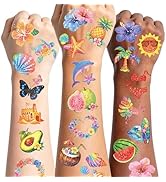 96 PCS Glitter Hawaiian Pre-Cut Temporary Tattoos, Tropical Fake Tattoo Stickers for Luau Party, ...