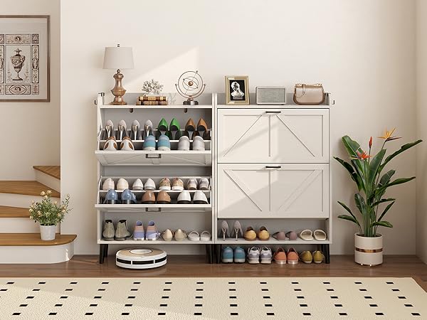 HOMEFORT Farmhouse Shoe Cabinet with Solid Wood Legs