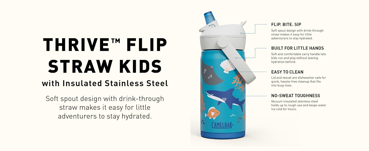 Thrive Flip Straw Kids Stainless Steel Water Bottle