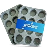 Jenaluca Silicone Cupcake & Muffin Pan for Baking - Set of TWO 12-cup pans, 12x9 Size, Non-stick,...