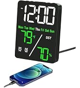 Digital LED Alarm Clock with Thermo-Hygrometer,Dual Alarms,Snooze,Date & Year Display,12/24 Hour ...