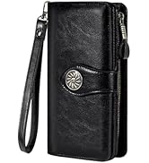 Travelambo Womens Wallet RFID Blocking Large Capacity Clutch Leather Wristlet Long Purse Multi Ca...