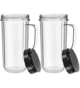 2 Pack Magic Bullet Blender Cups Tall 22oz Cup with Flip Top To-Go Lid Replacement Part Cup Mug w...