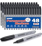 TOMPEN Black Permanent Markers 48 Pack, Fine Tip, Quick Drying Waterproof Marker on Wood, Plastic...