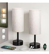 Fenmzee USB Bedside Table Lamps Set of 2-3 Color Temperatures Pull Chain Lamp with USB C and A Ch...