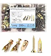 200 PCS Drywall Self Drilling Anchors with Screws Kit,100 PCS Sheetrock Anchors (0.47X1.18inch) a...