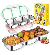 2Pack Stainless Steel Snack Containers for Kids Adults, Reusable 3 Compartment Snackle Box Contai...
