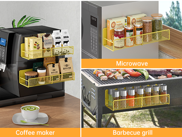 Magnetic Spice Rack for Refrigerator, Metal Strong Magnet Shelf Black, Space Saving Spice Organizer