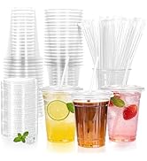 Lullaby 100Pack 16oz Clear Plastic Cups with Lids and Straws, Sturdy & BPA Free Disposable Coffee...