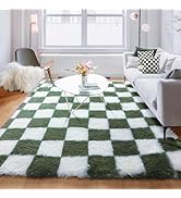 KICMOR Rugs for Living Room 5x8 Olive Green and White, Large Fluffy Soft Plush Checkered Area Rug...