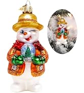 Hzyc Christmas Tree Ornaments,Blown Glass Snowman Ornament,Snowman Collection Figurine Hanging Or...