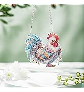 Tontut 5D DIY Diamond Art Painting Pendant kit, Colorful Rooster Special-Shaped Hanging Crystal W...