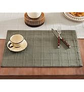 ZeeMart Linen Checked Placemats Set of 6, Plaid Embroidery Textured Table Mats, Double Layer Thic...