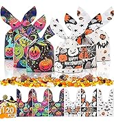 AhfuLife 120PCS Halloween Treat Candy Bags, 6 Designs Kids Halloween Goodie Bags for Trick or Tre...