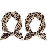 Dwuww 2Pcs Brown Leopard Neck Tie, Women's Fashion Scarves Chic Skinny Scarf Hairband Stylish Pur...