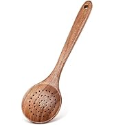 Wooden Cooking Utensil, Teak Slotted Spoon for Cooking, Natural Wood Colander Ladle Spoon with Ho...