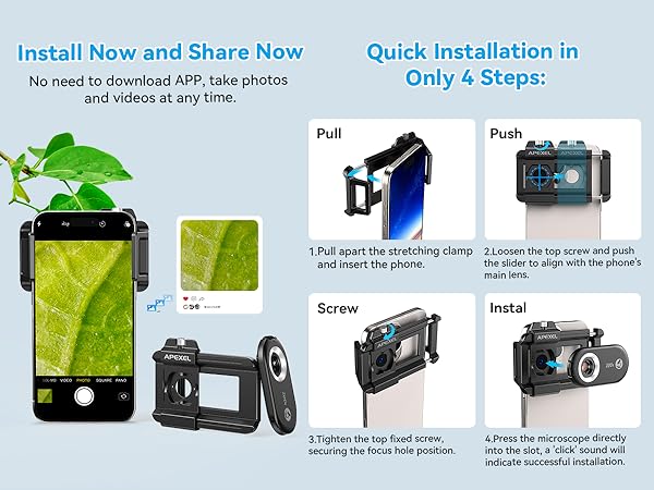 APEXEL 100X/150X/200X Phone Microscope Lens