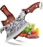 ROCOCO Hand Forged Meat Cleaver Sharp Butcher Knife for Meat Cutting Vegetable Cleaver with Sheat...