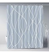 Punkray Light Blue Shower Curtain for Bathroom with Hooks,Shower Curtain Set,White Stripe Bath Cu...
