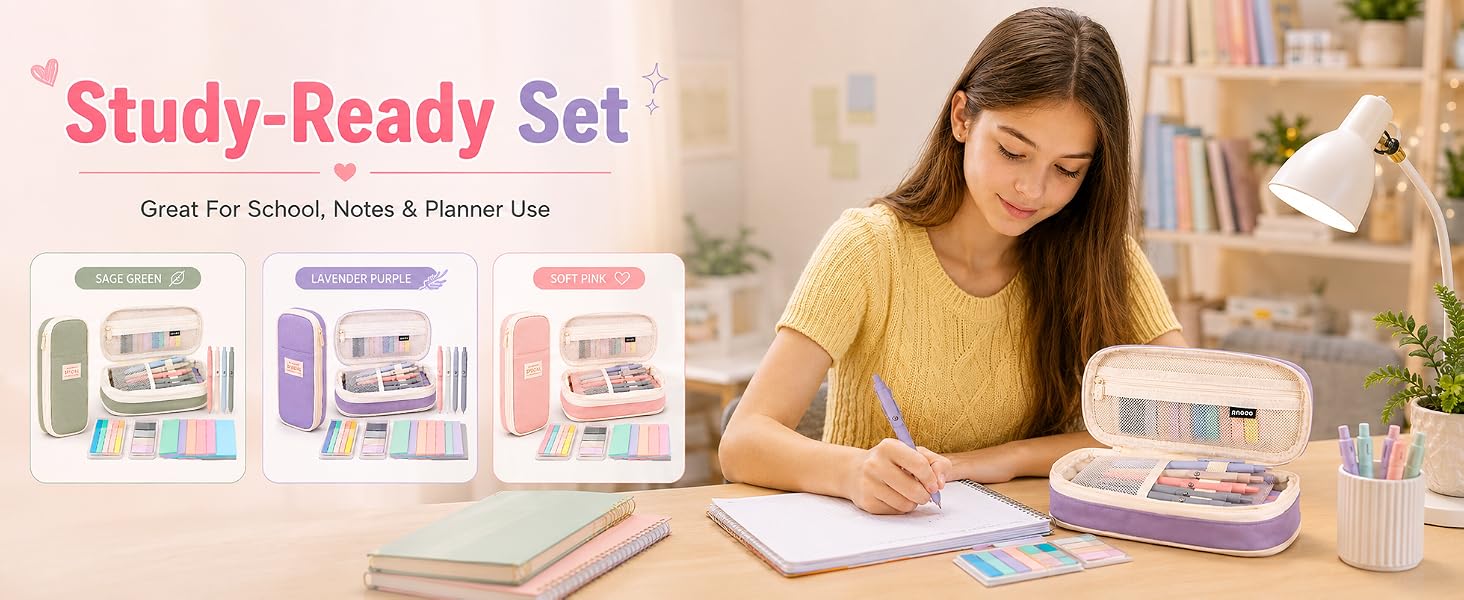 Aesthetic School Supplies with Pencil Pouch - 27Pcs Cute College Essentials Set