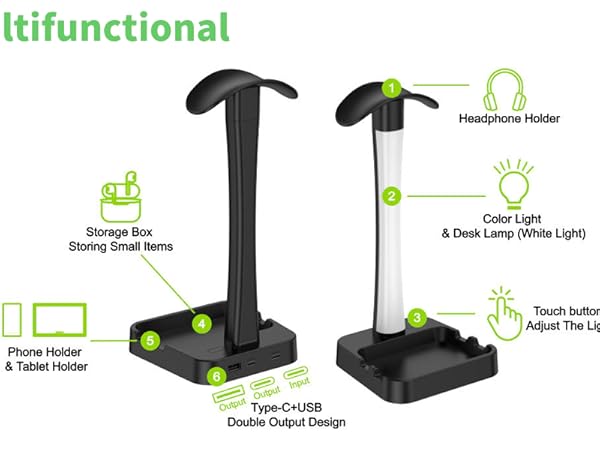Headphone Stand with Charger,Headset stand with RGB Light