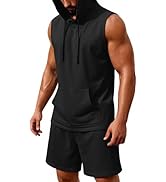 COOFANDY Mens Sleeveless Workout Hoodie Shorts Set 2 Piece Outfits Hooded Tank Tops Gym Tracksuit...