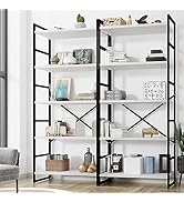 Shintenchi 2 Pieces 5 Tiers Bookshelf, Classically Tall Bookcase Shelf, Industrial Book Rack, Mod...