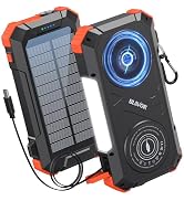 BLAVOR Solar Charger Power Bank Built-in Retractable USB-C Cable, 20000mAh Wireless Magnetic Port...