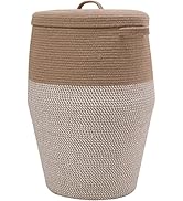26" x 20" Tall Extra Large Storage Basket with Lid, Cotton Rope Storage Baskets, Woven Laundry Ha...