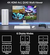 4 Port HDMl KVM Multiviewer 4K@30Hz, 4x1 Quad Multi Viewer Seamless Switcher 4 in 1 Out Support 4...