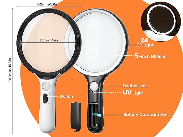 magnifying glasses with light