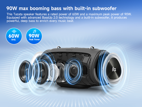 90W Peak Bluetooth Speaker Built-in Subwoofer Deep Bass