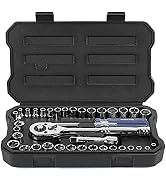 WORKPRO 39-Piece Drive CR-V Socket Set(1/4" & 3/8") | Metric & SAE, Quick-Release Ratchet Wrench,...