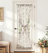 jinchan Floral French Door Curtain Panel Farmhouse Decor Light Filtering Linen with Tie Up Bow fo...