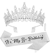 Ondder Silver 21st Birthday Decorations for Her 21st Crown and Sash Birthday Headpieces for Party