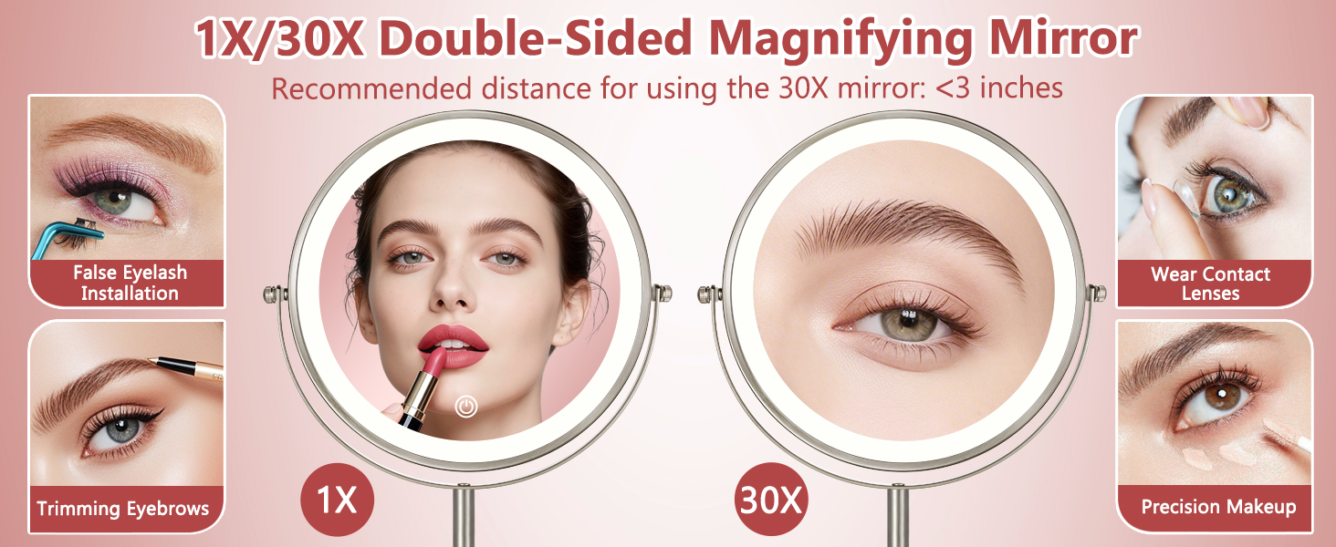 30x magnifying mirror with light