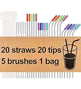 20 Pack Reusable Stainless Steel Metal Straws,10.5