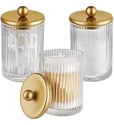 Komashr 3Pack Glass Qtip Holder Dispenser Set - Bathroom Canister Storage Organizer for Cotton Ba...