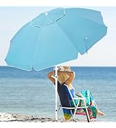 JEAREY 8.5FT Beach Umbrella for Sand Portable Outdoor Beach Umbrella with Sand Anchor Fiberglass ...