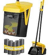 FUSBUNTY Dog Pooper Scooper, Swivel Bin & Rake Set with 100 Bags, Yellow | Bag Attachment & Lid f...