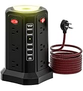 PASSUS Surge Protector Power Strip with 5 USB Ports and Night Light,10FT Braided Extension Cord w...