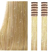 Umylar Clip in Hair Tinsel , Pack of 12Pcs Hair Tinsel, 20 Inch Golden Glitter Tinsel Hair Extens...