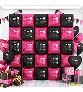 Pink and Black Square Foil Balloons Wall, Double Sided Chrome Hot Pink Black Balloons Tunnel Arch...