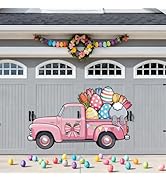 WADORN Pink Pickup Truck Decorations Backdrop, 4.3x7.1Ft Easter Eggs Flower Car Party Banner Back...