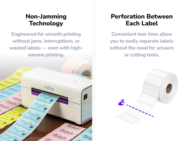 non jamming technology engineered smooth printing no jam perforated labels tear lines