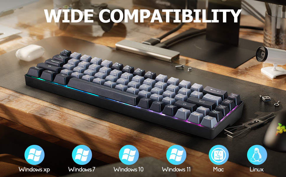 Wired Portable 60% Mechanical Feeling Gaming Keyboard,