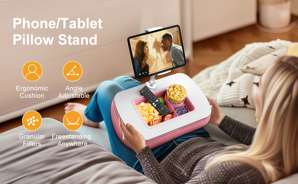 Phone/Tablet PillowStand Ergonomic Cushion Angle Adjustable Granular Fillers Freestanding Anywhere