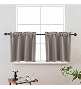 Pickluc Linen Kitchen Curtain 24 Inches Long, 100% Blackout Cafe Curtain for Small Window Treatme...